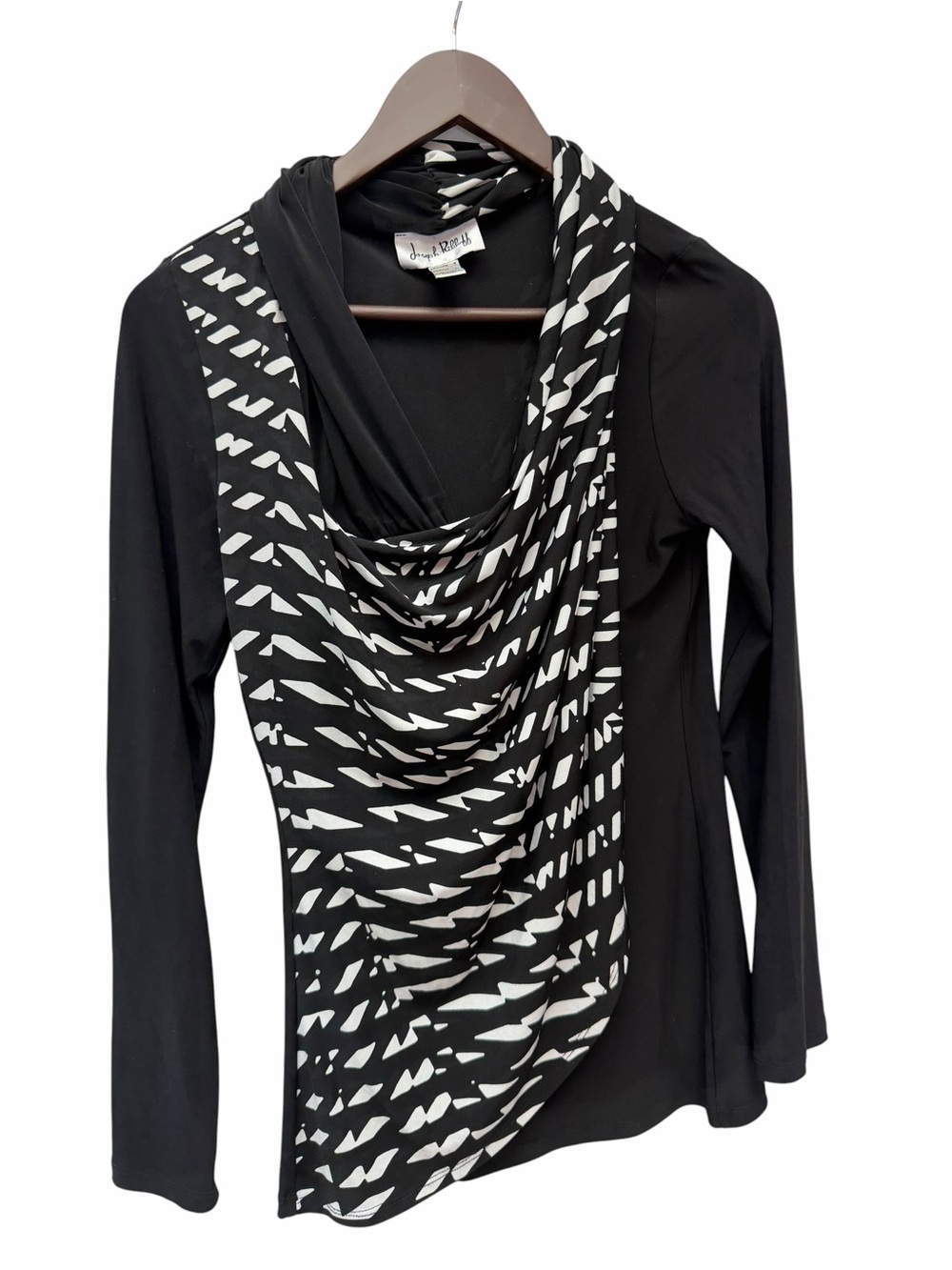 Joseph Ribkoff Black and White Draped Cowl Neck Top Size 8